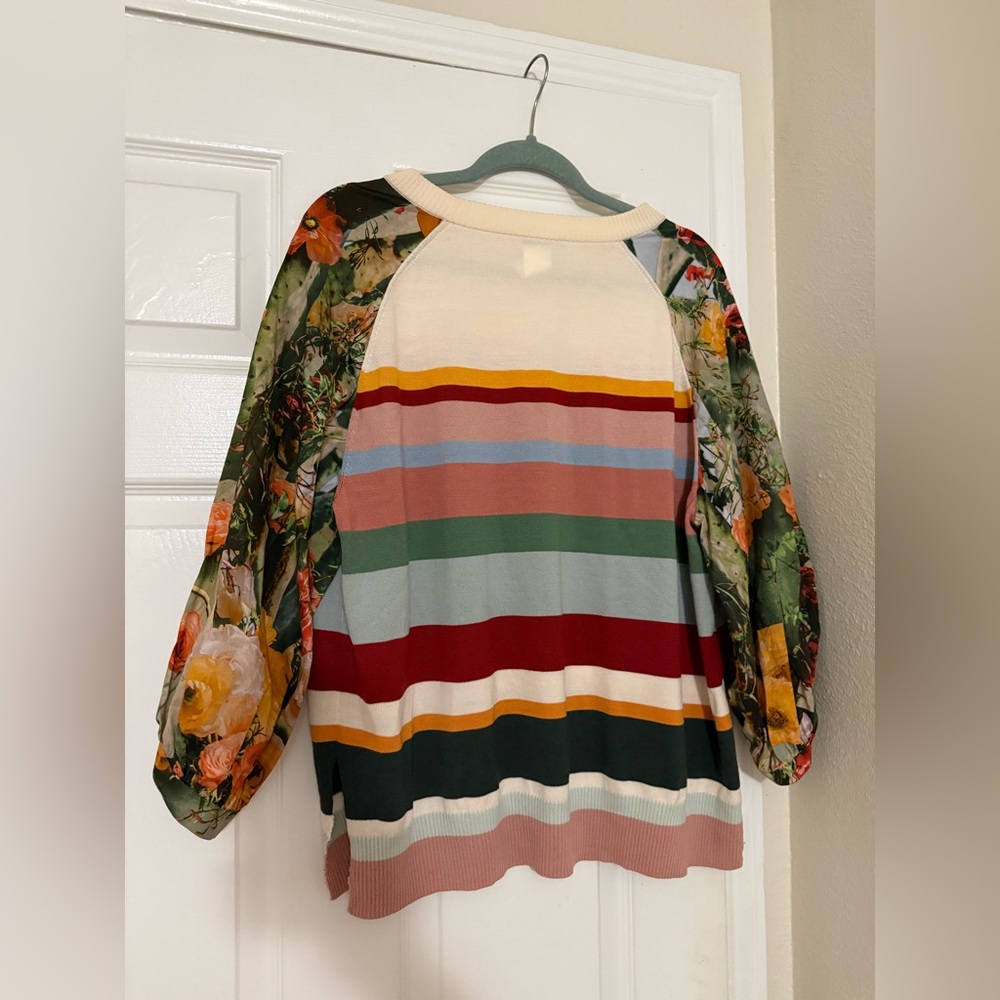 Akris Punto Cactus Blossom Stripe Print Wool Sweater Knitwear Intarsia Floral - Picture 4 of 13